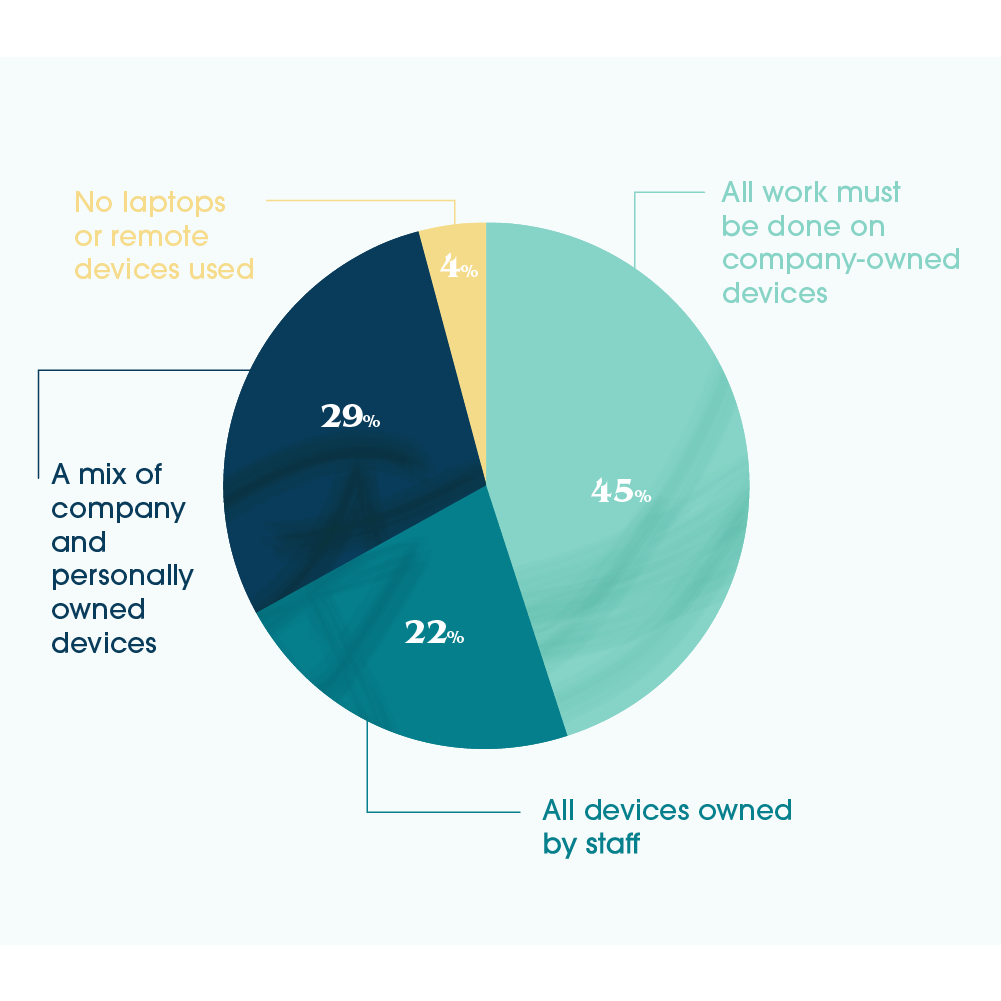 When staff work remotely, who owns the device they use?